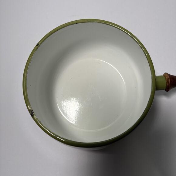 Vintage 70s Retro Avocado Green Fondue Pot Wood Handle - Picture 4 of 5